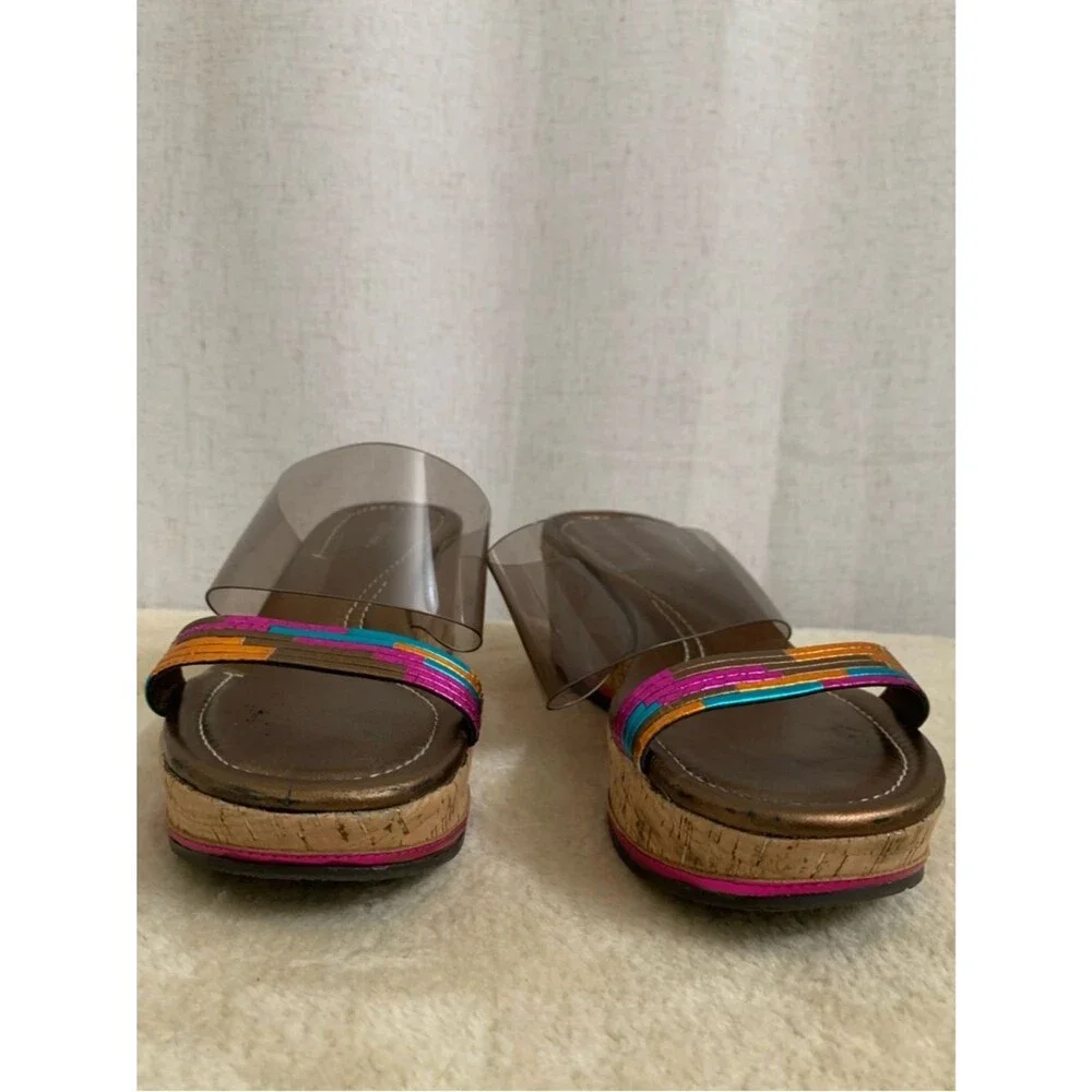 Donald J Pliner Sabrina Cork Rainbow Clear Strap Wedge Sandals Multicolor Accent